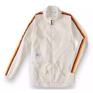 Aldi Gear Ladie's 2024 Windbreaker Allover Logo Rainbow Striped Sleeves XL NEW